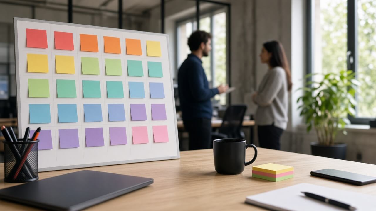 Developers reviewing a release board
