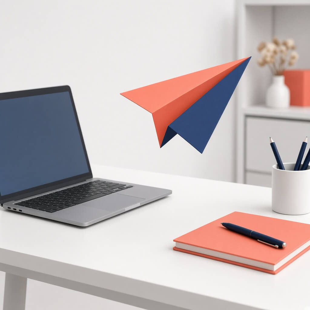 Abstract paper plane over a desk